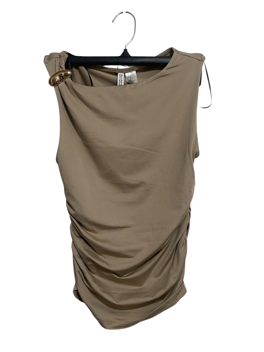 H&M Tan Ruched One shoulder with gold accent Minimalist Office Size XS